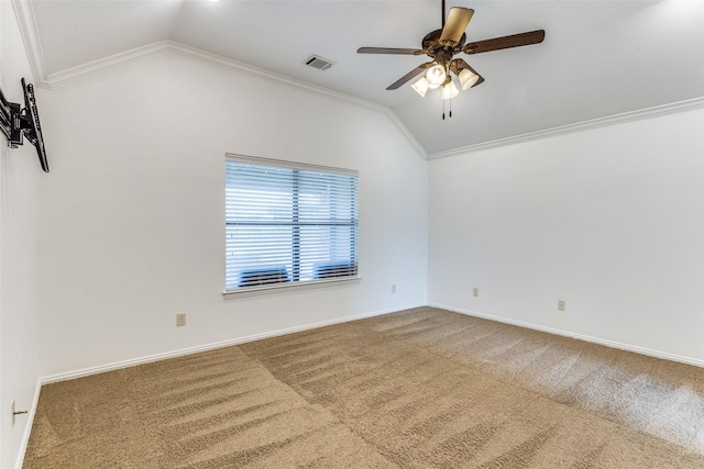 405 Lockwood Ln, Weatherford, TX 76087 - carpeted spare room featuring lofted ceiling, ornamental molding, a ceiling fan, and baseboards