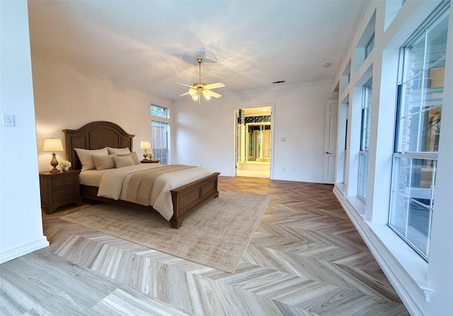 7100 Deer Run, Plano, TX 75024 - bedroom with crown molding, baseboards, and ceiling fan
