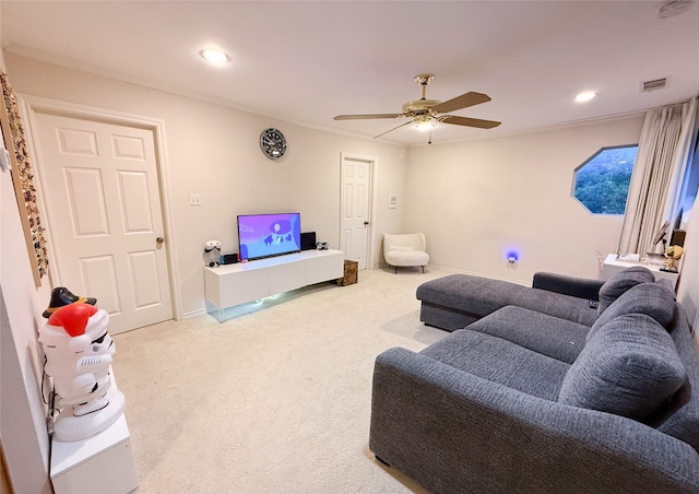 7100 Deer Run, Plano, TX 75024 - carpeted living room with ceiling fan, recessed lighting, and baseboards