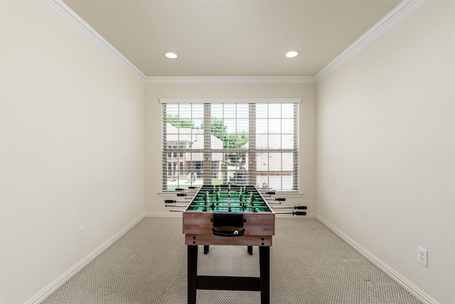 1814 Trinidad Ln, Allen, TX 75013 - playroom with carpet, baseboards, crown molding, and recessed lighting
