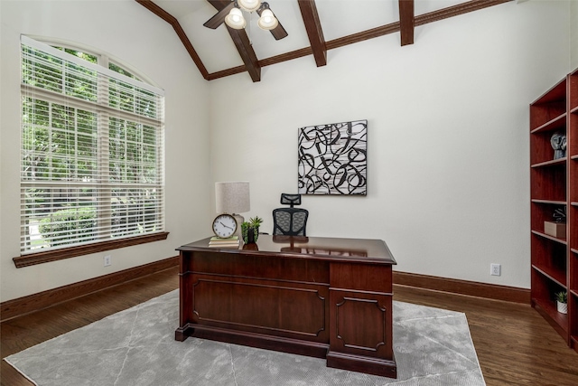 1814 Trinidad Ln, Allen, TX 75013 - office area with dark wood-style floors, ceiling fan, and baseboards