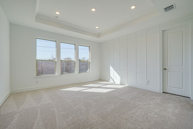 4005 Hollandwood Dr, Mckinney, TX 75071 - unfurnished room with a raised ceiling, recessed lighting, ornamental molding, carpet, and baseboards