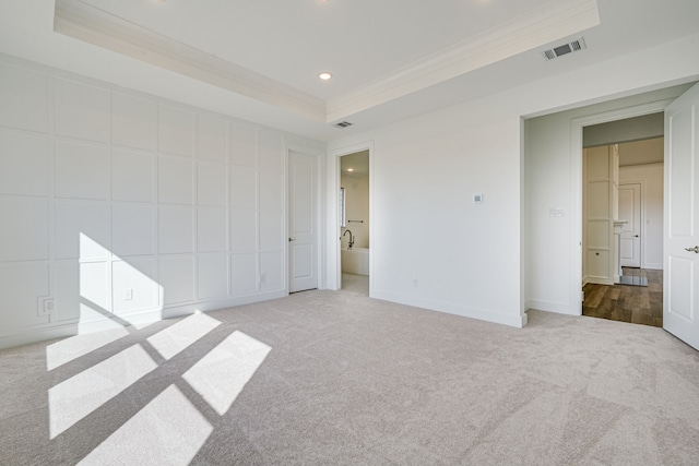4005 Hollandwood Dr, Mckinney, TX 75071 - unfurnished bedroom with ornamental molding, carpet floors, recessed lighting, a tray ceiling, and baseboards