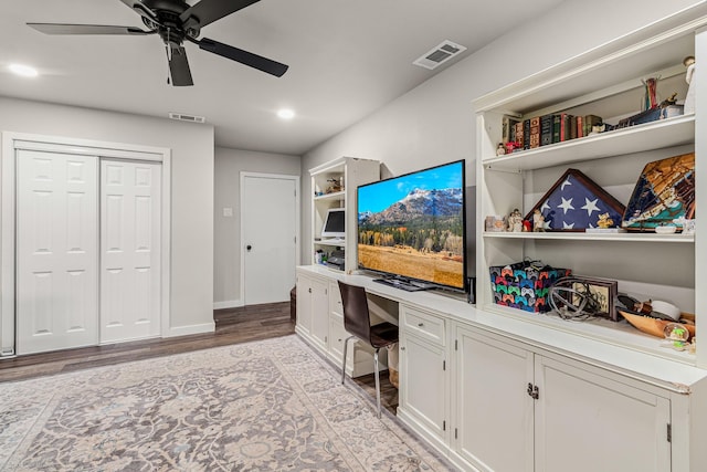 2012 Island Cir, Tool, TX 75143 - office with light wood finished floors, built in desk, a ceiling fan, recessed lighting, and baseboards