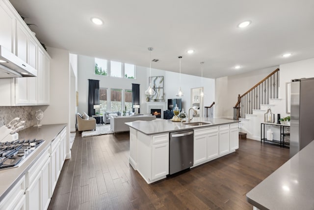 14326 Sedgegrass Dr, Frisco, TX 75033 - kitchen featuring stainless steel appliances, a sink, recessed lighting, open floor plan, and white cabinetry