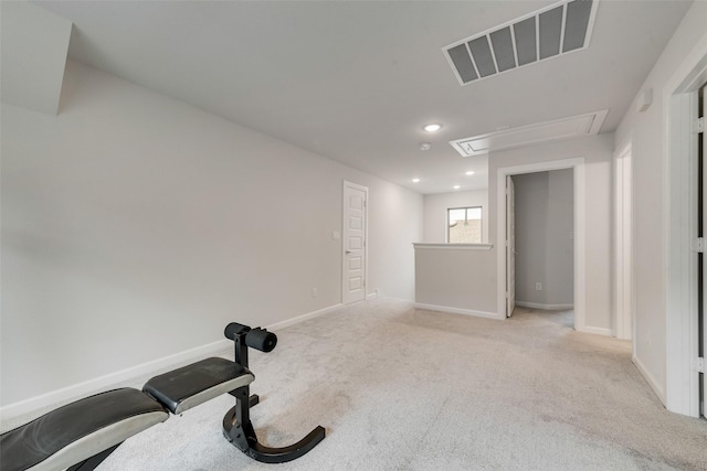 3044 Wind Knot Way, Royse City, TX 75189 - workout room featuring attic access, recessed lighting, baseboards, and carpet floors