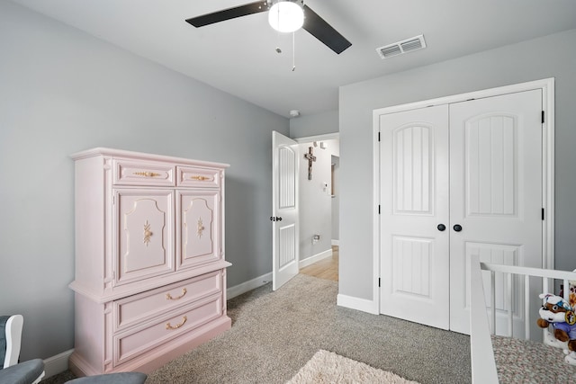 925 8th St, Tuscola, TX 79562 - bedroom featuring a closet, light carpet, baseboards, and ceiling fan