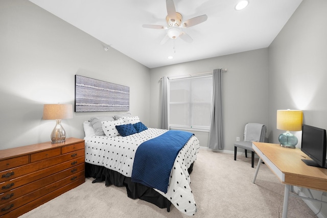 2608 Museum Way Unit 3417, Fort Worth, TX 76107 - bedroom with light carpet, recessed lighting, a desk, a ceiling fan, and baseboards