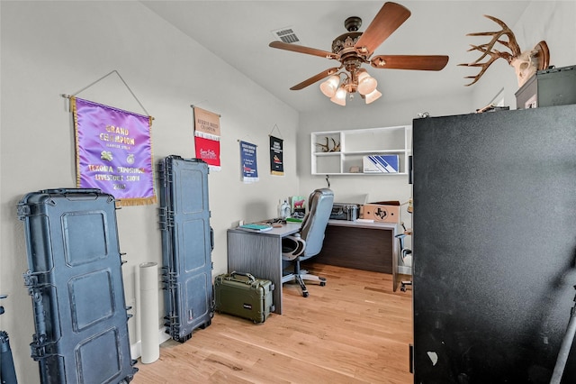 11605 Fm 697, Whitewright, TX 75491 - home office featuring ceiling fan and light wood finished floors