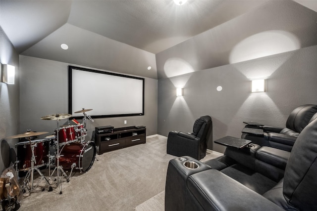 8230 Carter St, Lantana, TX 76226 - carpeted home theater room with vaulted ceiling