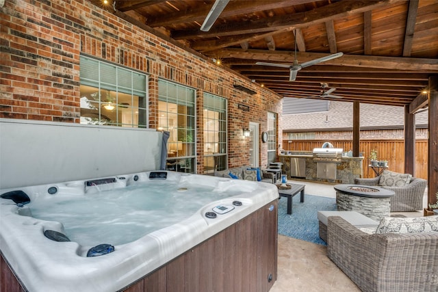 8230 Carter St, Lantana, TX 76226 - view of patio with an outdoor fire pit, a hot tub, and area for grilling