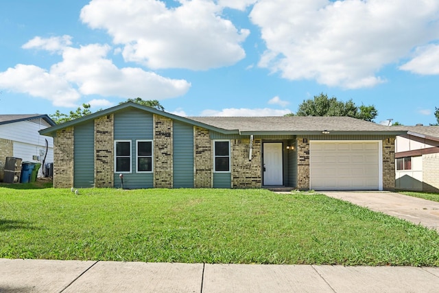 1509 Cedar Keys Dr, Lewisville, TX 75067 - view of front facade featuring brick siding, concrete driveway, a garage, and a front yard