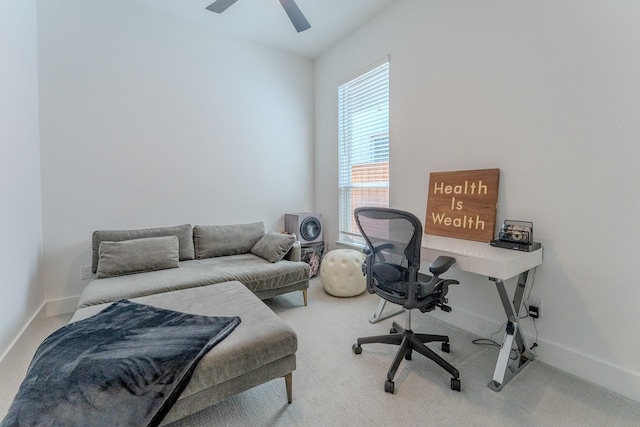 13964 Lilydale Rd, Frisco, TX 75033 - carpeted home office with a ceiling fan and baseboards