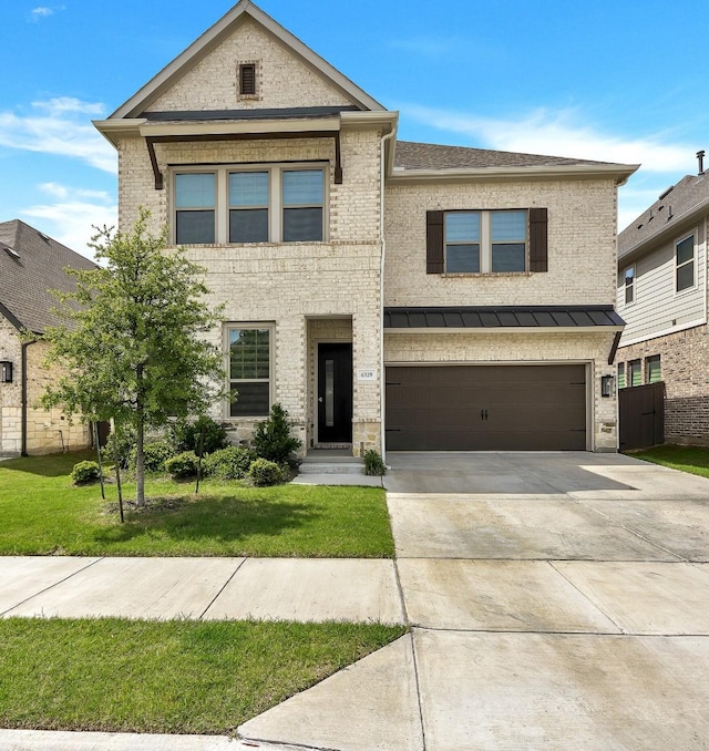 6329 Camey Place Way, The Colony, TX 75056 - view of front of house with brick siding, a garage, driveway, and a front lawn