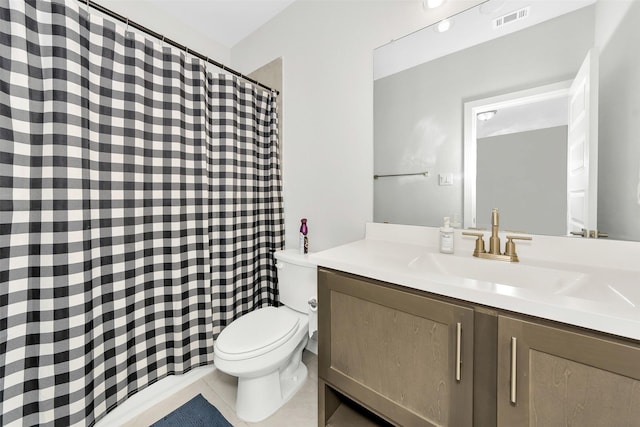 6329 Camey Place Way, The Colony, TX 75056 - bathroom with vanity, toilet, tile patterned floors, and a shower with shower curtain