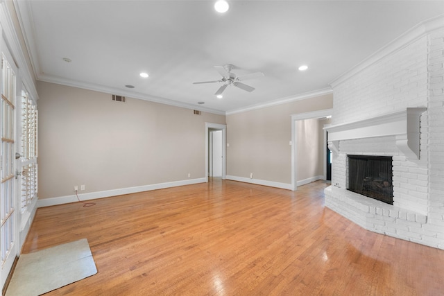 310 Northview Dr, Richardson, TX 75080 - unfurnished living room featuring a fireplace, a ceiling fan, light wood finished floors, recessed lighting, and baseboards
