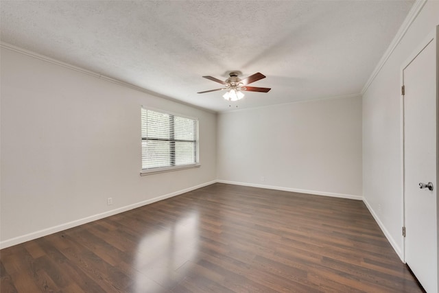 5010 Lahoma St, Dallas, TX 75235 - unfurnished room featuring ornamental molding, a ceiling fan, dark wood-style floors, baseboards, and a textured ceiling