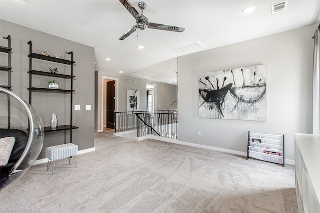 2468 Electra Dr, Allen, TX 75013 - unfurnished room featuring ceiling fan, carpet flooring, an upstairs landing, baseboards, and recessed lighting