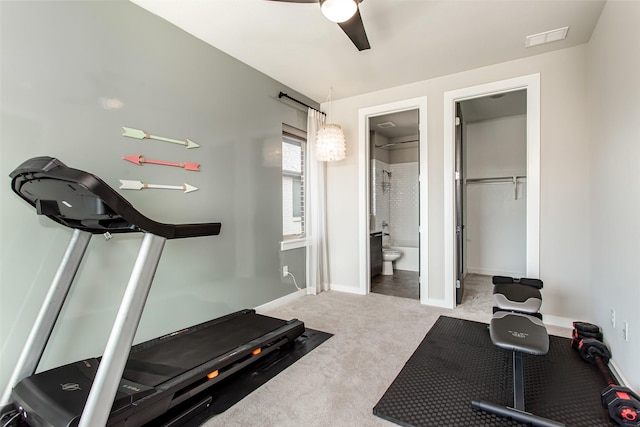 2468 Electra Dr, Allen, TX 75013 - workout area featuring ceiling fan, carpet floors, and baseboards