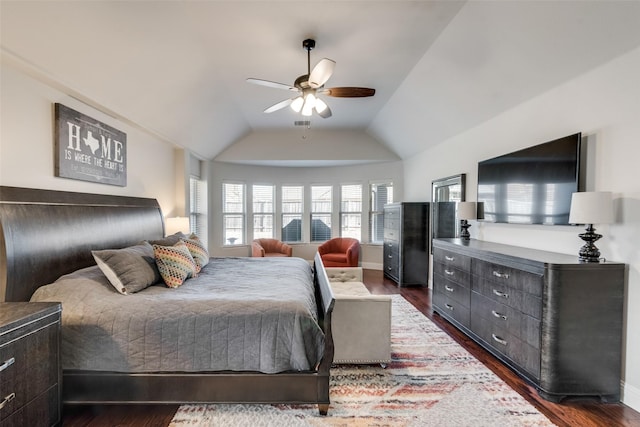 1003 Stanbridge Dr, Wylie, TX 75098 - bedroom featuring vaulted ceiling, dark wood-style flooring, a ceiling fan, and baseboards