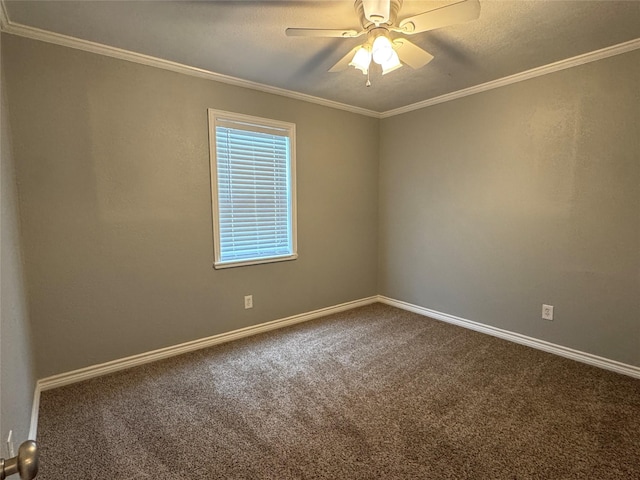 14051 Joe B Fulgham Cir, Brownsboro, TX 75756 - spare room featuring carpet floors, crown molding, baseboards, and ceiling fan