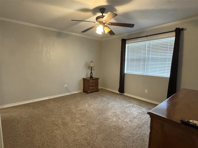 14051 Joe B Fulgham Cir, Brownsboro, TX 75756 - carpeted empty room with ceiling fan, ornamental molding, and baseboards