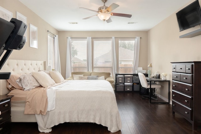 14221 Tijuana Trl, Fort Worth, TX 76052 - bedroom featuring dark wood finished floors, a ceiling fan, a desk, and baseboards