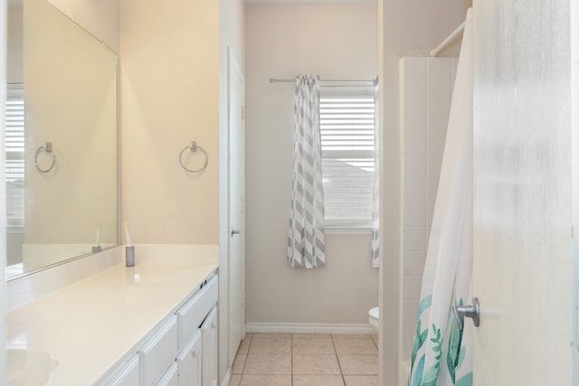 14221 Tijuana Trl, Fort Worth, TX 76052 - bathroom featuring toilet, vanity, tile patterned floors, and a shower with curtain