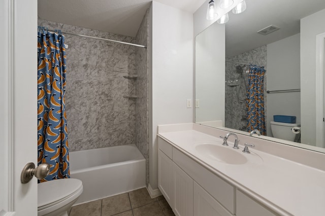 6345 Pinionpark Way, Fort Worth, TX 76179 - full bathroom with toilet, tile patterned flooring, vanity, and shower / bath combination with curtain