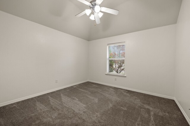 6345 Pinionpark Way, Fort Worth, TX 76179 - spare room with dark carpet, a ceiling fan, baseboards, and vaulted ceiling