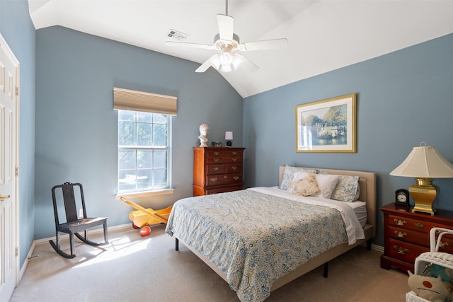 3625 Mackenzie Ln, Richardson, TX 75082 - carpeted bedroom with lofted ceiling, baseboards, and a ceiling fan