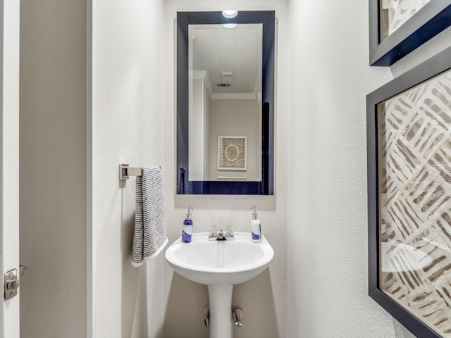 18004 Windflower Way, Dallas, TX 75252 - bathroom featuring ornamental molding and a textured wall