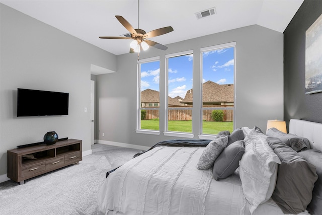 1725 Lithgow Rd, Celina, TX 75009 - carpeted bedroom with vaulted ceiling, baseboards, and a ceiling fan