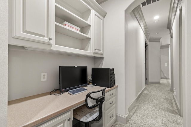 7300 Thames Trl, Colleyville, TX 76034 - carpeted home office featuring built in study area and arched walkways