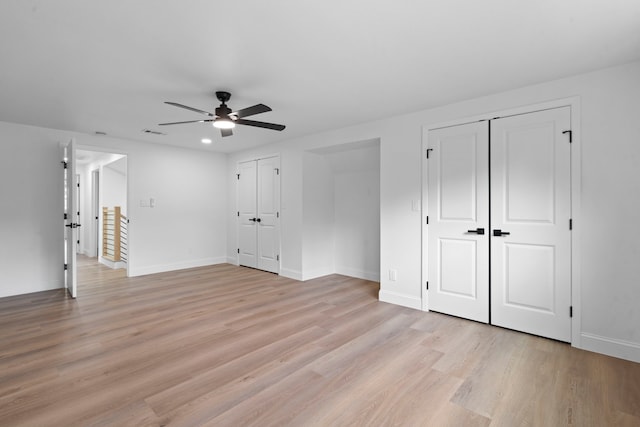 8317 Angier Way, Dallas, TX 75228 - unfurnished living room with a ceiling fan, baseboards, light wood-type flooring, and recessed lighting