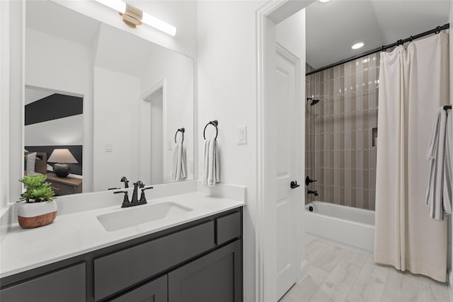 2016 Morris St, Rockwall, TX 75087 - full bath with vanity, shower / bathtub combination with curtain, and recessed lighting