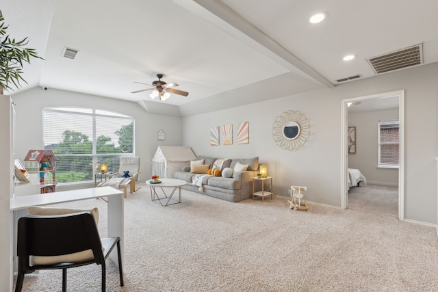 11487 Balcones Dr, Frisco, TX 75033 - living area featuring carpet floors, ceiling fan, baseboards, and recessed lighting