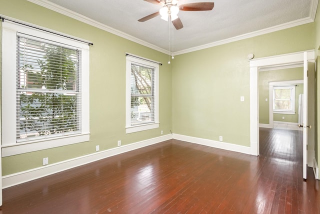 210 S Rosemont Ave, Dallas, TX 75208 - unfurnished room featuring a ceiling fan, ornamental molding, hardwood / wood-style flooring, and baseboards
