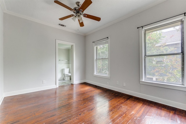 210 S Rosemont Ave, Dallas, TX 75208 - unfurnished room with plenty of natural light, hardwood / wood-style floors, ornamental molding, ceiling fan, and baseboards