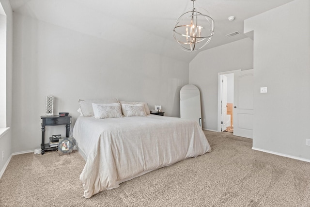1761 Stillwater Dr, Burleson, TX 76028 - carpeted bedroom featuring lofted ceiling, a chandelier, and baseboards