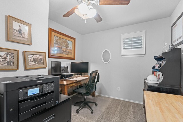 1761 Stillwater Dr, Burleson, TX 76028 - office area with a ceiling fan, carpet flooring, and baseboards