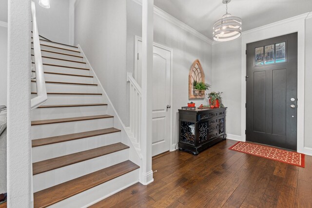 1761 Stillwater Dr, Burleson, TX 76028 - entryway featuring stairs, wood-type flooring, crown molding, and baseboards