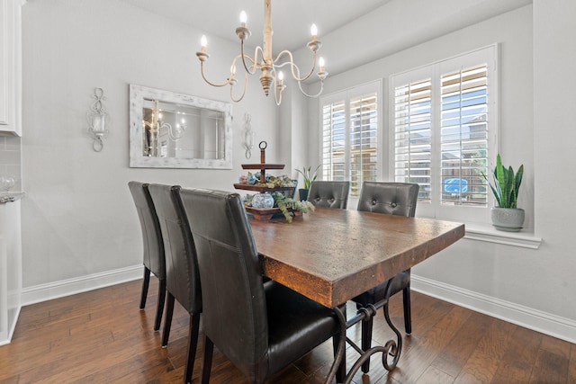 1761 Stillwater Dr, Burleson, TX 76028 - dining space featuring a chandelier, baseboards, and dark wood-style floors