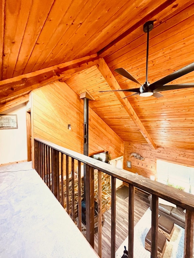 307 S King Lake Rd, Scroggins, TX 75480 - hall featuring wooden ceiling and wood walls
