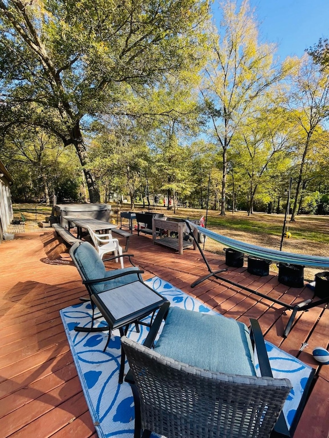 307 S King Lake Rd, Scroggins, TX 75480 - wooden deck with view of wooded area