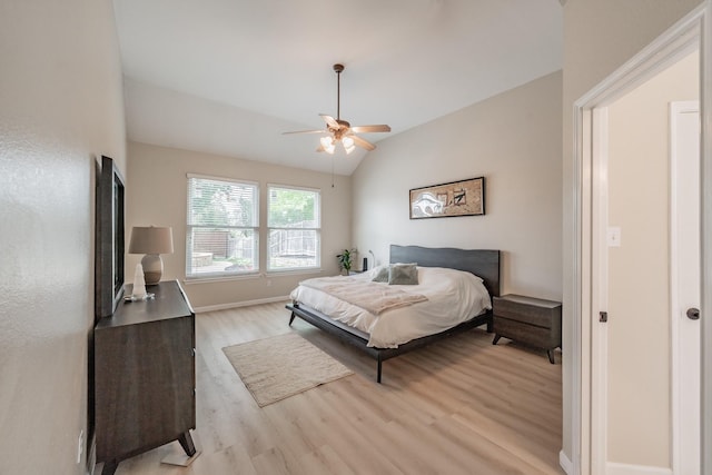 5309 Chatsworth Ln, Fort Worth, TX 76244 - bedroom featuring light wood-type flooring, lofted ceiling, baseboards, and a ceiling fan