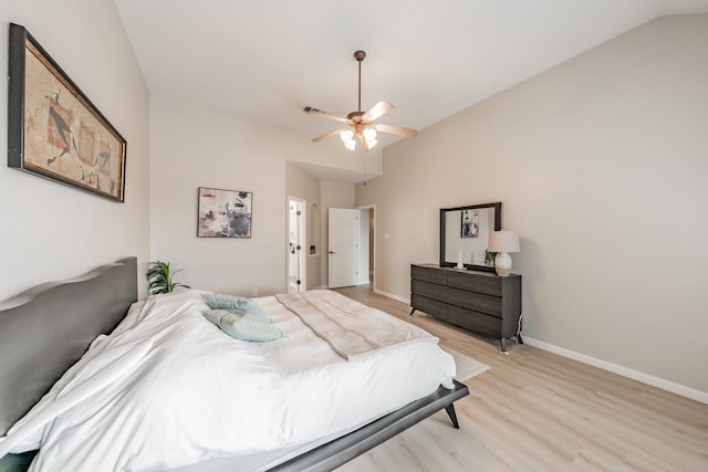 5309 Chatsworth Ln, Fort Worth, TX 76244 - bedroom with light wood-style floors, vaulted ceiling, baseboards, and a ceiling fan