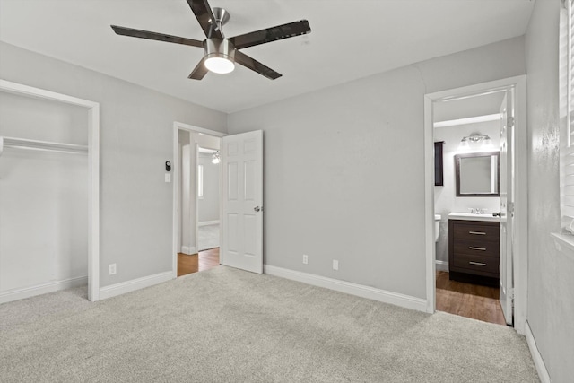 5509 Cloverdale Dr, Fort Worth, TX 76134 - unfurnished bedroom with carpet floors, a closet, connected bathroom, and a ceiling fan