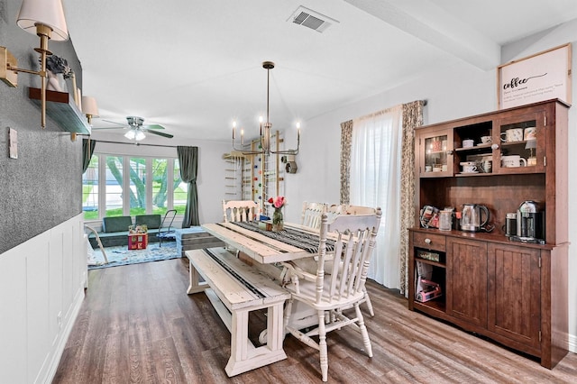 1705 W Belden St, Sherman, TX 75092 - dining space with wood finished floors, a chandelier, and ceiling fan
