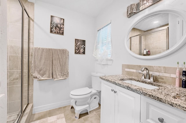 1705 W Belden St, Sherman, TX 75092 - full bathroom featuring a shower stall, toilet, vanity, and baseboards
